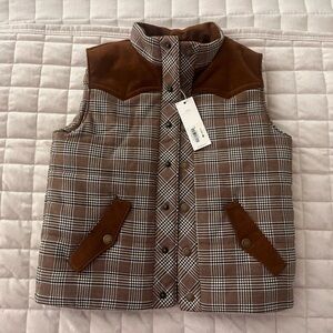 Janie and Jack Brown Plaid Vest with corduroy Details